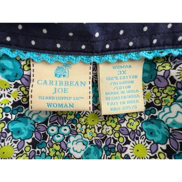 Caribbean Joe Floral Collared Long Roll Tab Sleeve Button Up Shirt Women 3X - Picture 10 of 13